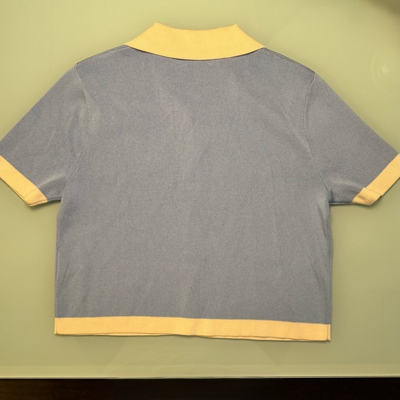 (NWOT) OAK + FORT Pastel Blue/Pale Yellow Preppy Cropped Knit Polo Top Size S-P - Picture 5 of 6